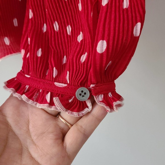 J. Crew Red Polka Dot Ruffle Trim‎ Peplum Long Sleeve Blouse Size Small - Picture 8 of 10
